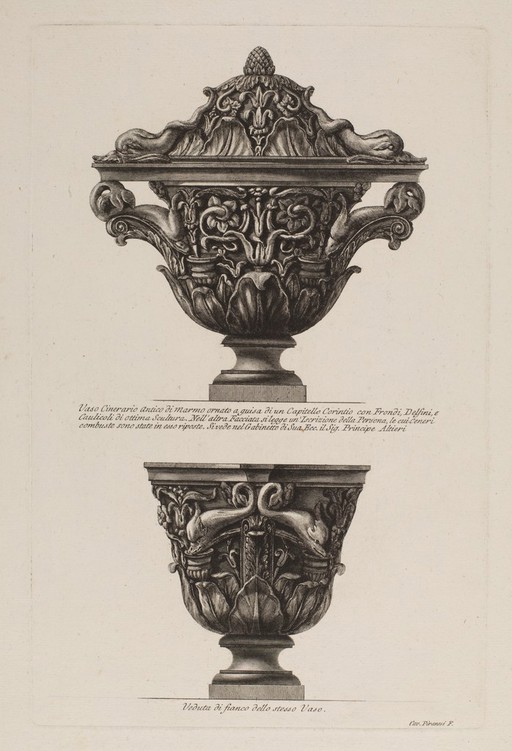A marble urn. Etching by G.B. Piranesi, ca. 1770
