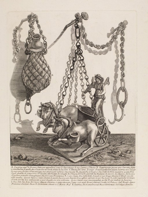 Two bronze lamps. Etching by G.B. Piranesi, ca. 1770
