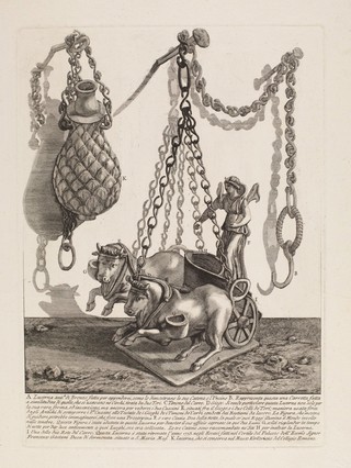 Two bronze lamps. Etching by G.B. Piranesi, ca. 1770.