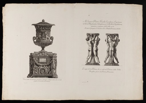 Two etchings by G.B. Piranesi (a marble vase and stand)