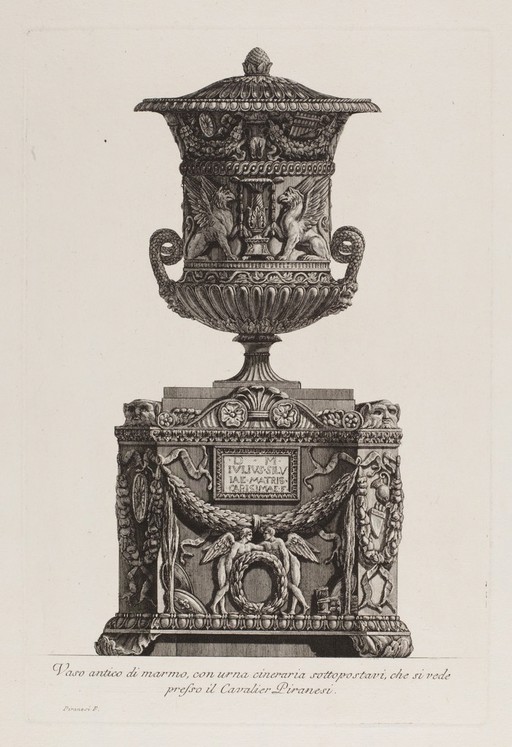 A marble vase placed on an urn. Etching by G.B. Piranesi, ca. 1770 Pictures