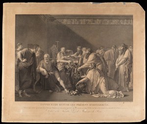 view Hippocrates refusing the gifts of Artaxerxes. Engraving by Raphael Massard, 1816, after A.L. Girodet-Trioson, 1792.