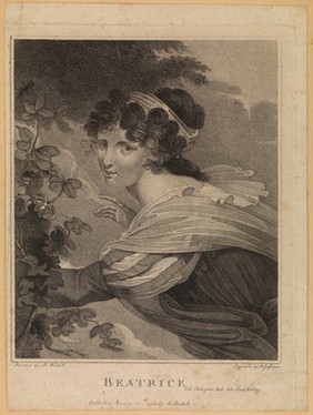 Beatrice, in Shakespeare's Much ado about nothing. Stipple engraving by A. Zaffonato, 1795, after R. Westall.
