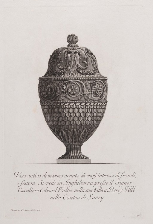 A marble vase. Etching by G.B. Piranesi.