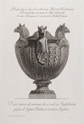 A marble vase. Etching by G.B. Piranesi, ca. 1770.