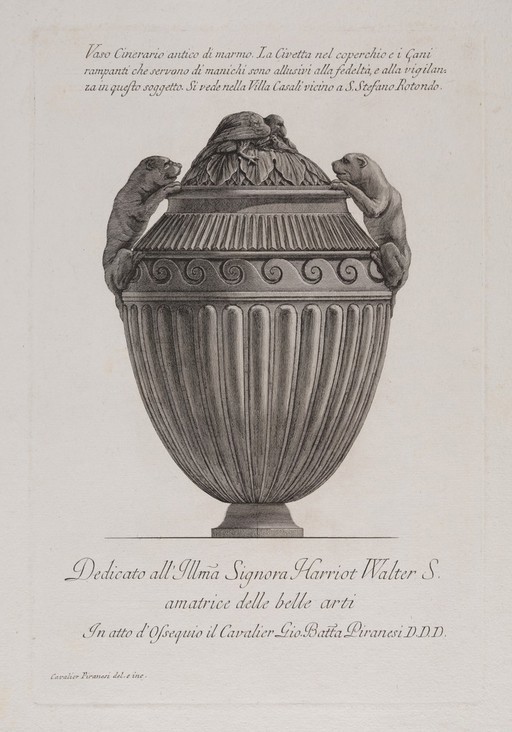 A marble urn. Etching by G.B. Piranesi.
