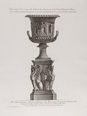 view A marble vase on a tripod. Etching by G.B. Piranesi, ca. 1770.