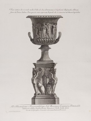 A marble vase on a tripod. Etching by G.B. Piranesi, ca. 1770.