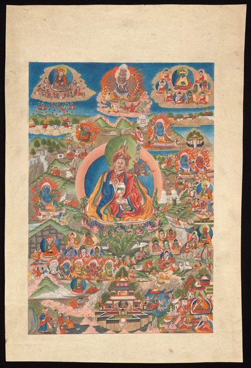Guru Rinpoche (Padmasambhava). Gouache painting by a Tibetan artist.