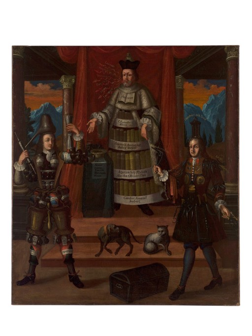 Personifications of medicine, pharmacy and surgery. Oil painting after (?) Nicolas de Larmessin II (1638-1694).