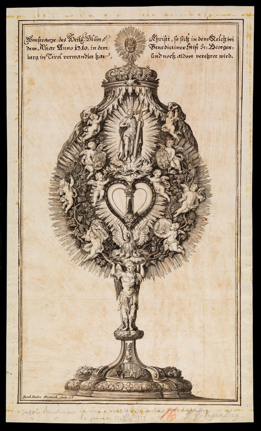 Sankt Georgenberg, Austria: the reliquary of the sacred blood of Jesus. Line engraving by J.A. Fridrich, 17--.