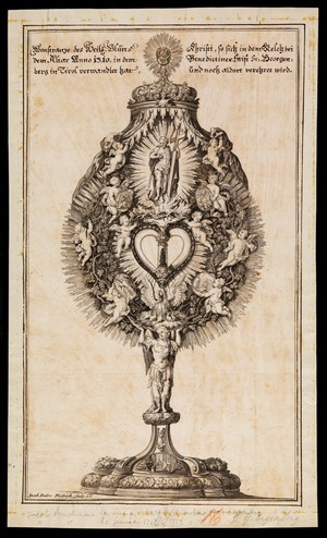 view Sankt Georgenberg, Austria: the reliquary of the sacred blood of Jesus. Line engraving by J.A. Fridrich, 17--.