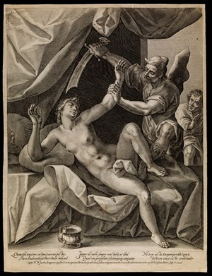 view The rape of Lucretia by Tarquin. Line engraving by C. de Passe after J. van Winghe, 16--.