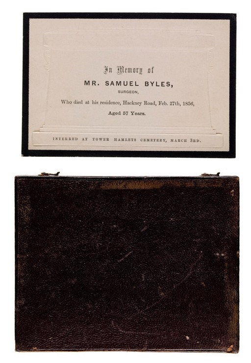 Funeral card with case. Samuel Byles. 185-.
