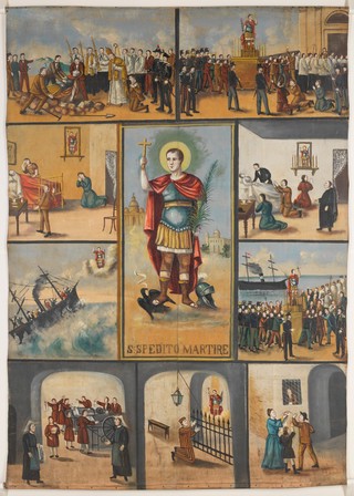Saint Expeditus. Oil painting by a painter of Palermo, 18--.