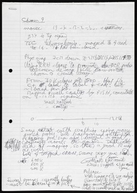 Handwritten page of notes on human chromosome 9