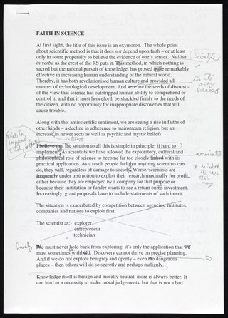 Draft of Sulston's article on faith in science