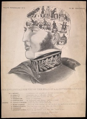 Phrenological head of Lord Ellenborough as Governor General of India 1841-1844. Lithograph, ca. 1844.