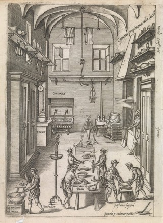 Opera ... dell'arte del cucinare con laquale si può ammestrare qualsi voglia cuoco, scalco, triciante, o mastro di casa divisa in sei libri ... Con le figure che fanno dibisogno nella cucir. Aggiontoui nuouamente il trinciante [di ... V. Cervio, ampliato ... dal ... R. Fusorito], et il mastro di Casa [del Sig. C. Pandini] / [Bartolomeo Scappi].