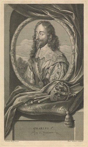 view King Charles I. Engraving by B. Audran the elder, ca. 1697, after A. Van Dyck.