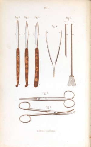 view Plate I, Surgical instruments used for incisions.