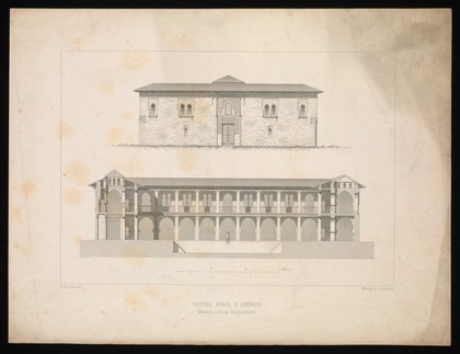 The Arab Hospital, Granada, Spain. Steel engraving by Ribault and J. Sulpis after F. Enríquez y Ferrer.