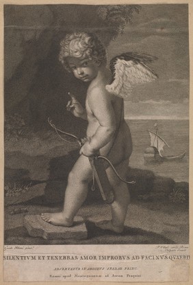 Cupid. Etching by P. Vitali after G. Reni.