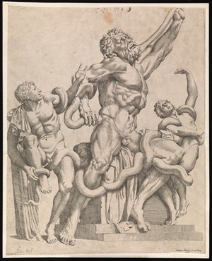 view Laocoön. Etching by Sisto Badalocchio, 1606.