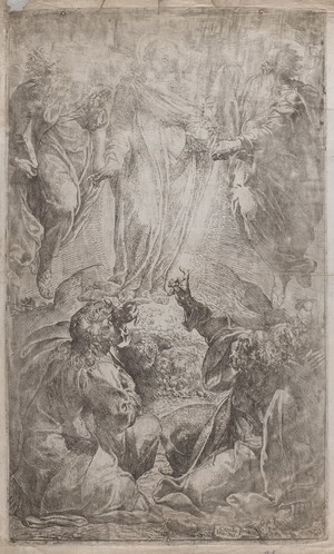 view The transfiguration of Christ. Etching by C. Procaccini, ca. 1590.