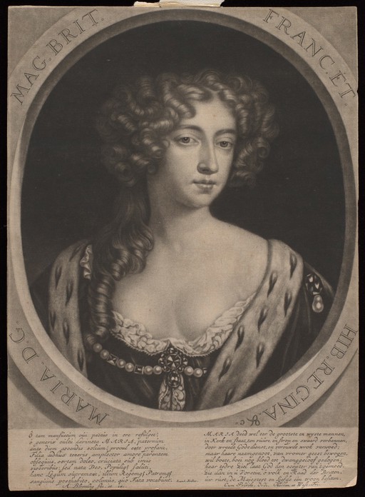 Queen Mary II. Mezzotint by A. Blooteling after P. Lely.