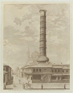 Istanbul: the column of Constantine and the street Yeniçeriler Caddesi. Engraving attributed to D. Pronti after W. Reveley.