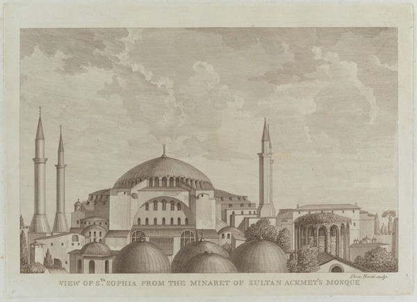 Istanbul: Ayasofia from the Blue Mosque. Engraving by D. Pronti after W. Reveley.