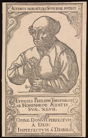 view Aureolus Theophrastus Bombastus von Hohenheim [Paracelsus]. Woodcut, 1540.