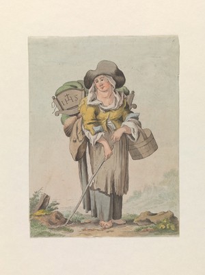 view The wife of a blind man. Coloured etching attributed to M. Pfenninger.