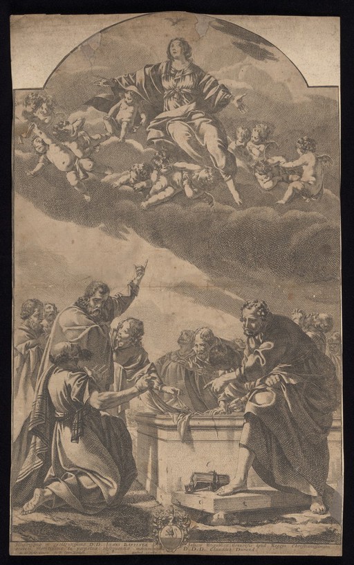 The assumption of the Virgin. Engraving by de La Court after L. de La Hyre. 17th century.