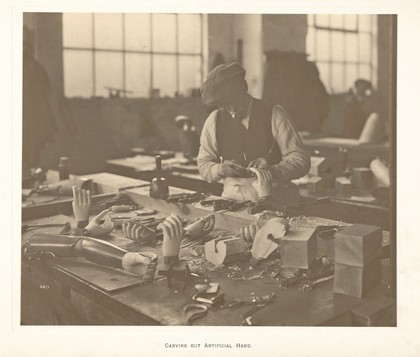 Manufacture of artificial limbs in Glasgow for Scottish servicemen injured in World War I. Photograph album by Yarrow & Co. Ltd.