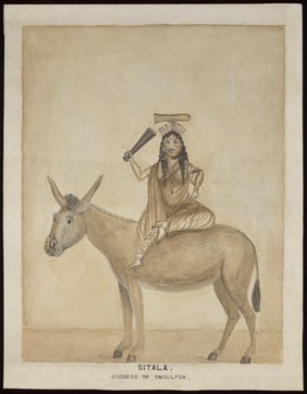 Sitala, Indian goddess of smallpox and other epidemics. Watercolour.