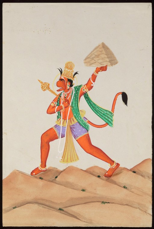 Hanuman, the monkey god. Gouache, 19th c.
