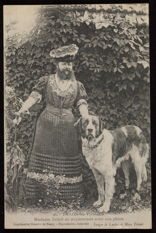 Postcard showing bearded lady Madame Delait, ca. 1919.