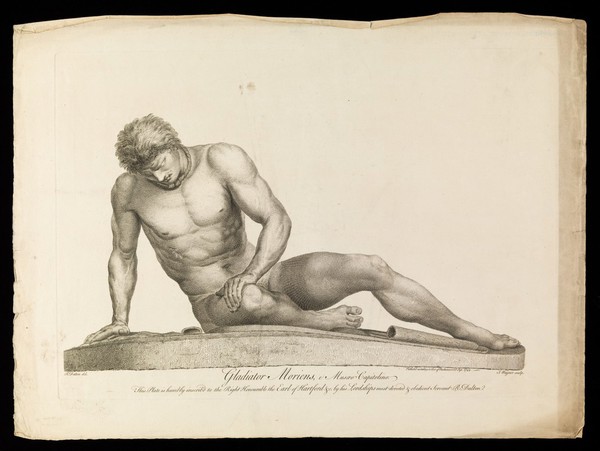 A dying gladiator. Etching by J. Wagner after R. Dalton, 1744.