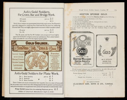 Manufacturer's catalogue for dental metals & fillings, 1908.