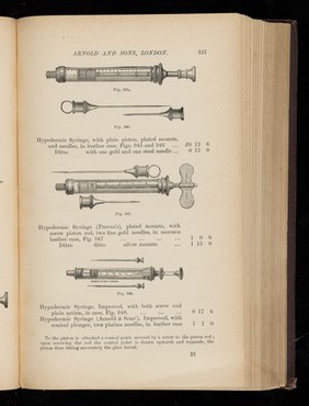 Hypodermic Syringes. Manufacturer's catalogue, p. 321.