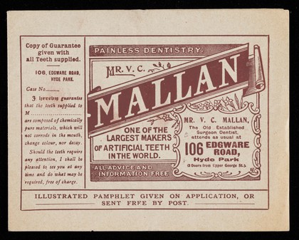 Painless dentistry advertisement: Mr. V.C. Mallan