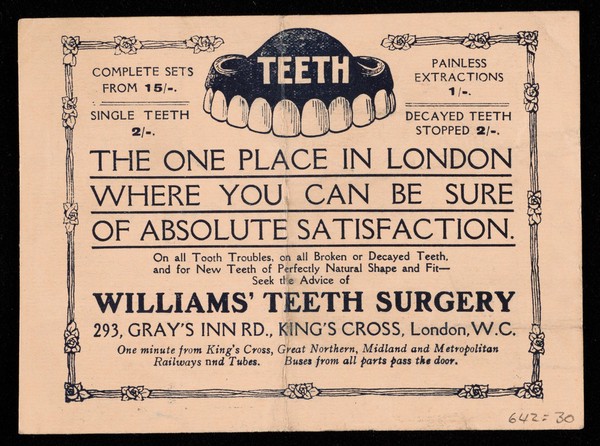 Williams' Teeth Surgery : 293, Gray's Inn Rd, 1900-1909?