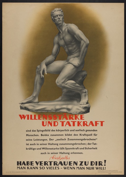 A sculpture of a naked young man seated, ca. 1930s.