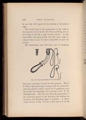 Hollingsworth Tube Electrode. Fig. 175, page 440, 'Dental Electricity' by Levitt E Custer, 1901.