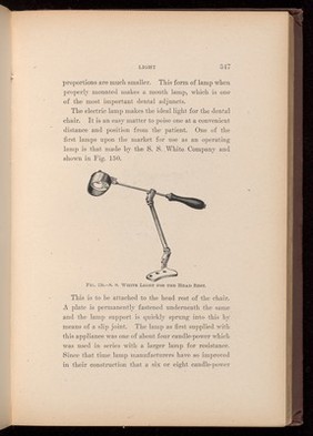 S S White Light for the Head Rest. Fig. 150, page 347, 'Dental Electricity' by Levitt E Custer, 1901.