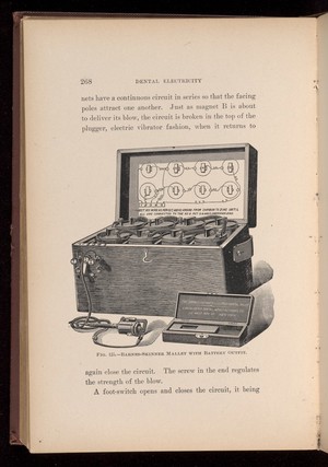 view Barnes-Skinner Mallet with Battery Outfit. Fig. 125, page 268, 'Dental Electricity' by Levitt E Custer, 1901.