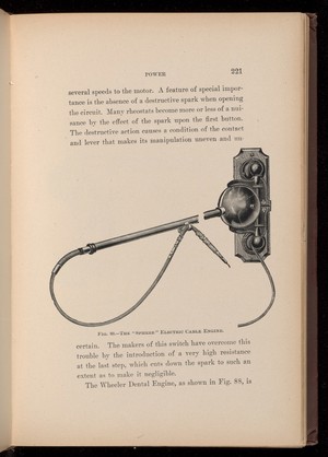 view The "Sphere" Electric Cable Engine. Fig. 89, page 221, 'Dental Electricity' by Levitt E Custer, 1901.