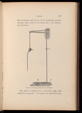 Columba Engine and Support. Fig. 87, page 219, 'Dental Electricity' by Levitt E Custer, 1901.